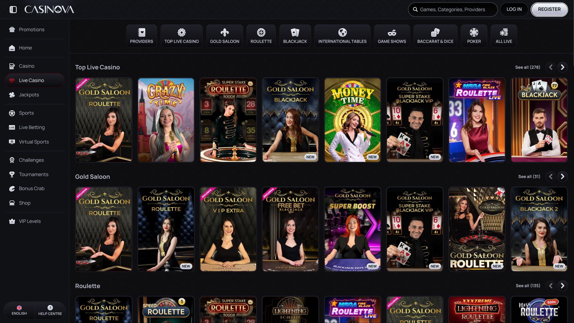 Casinova Casino Desktop Live Dealer