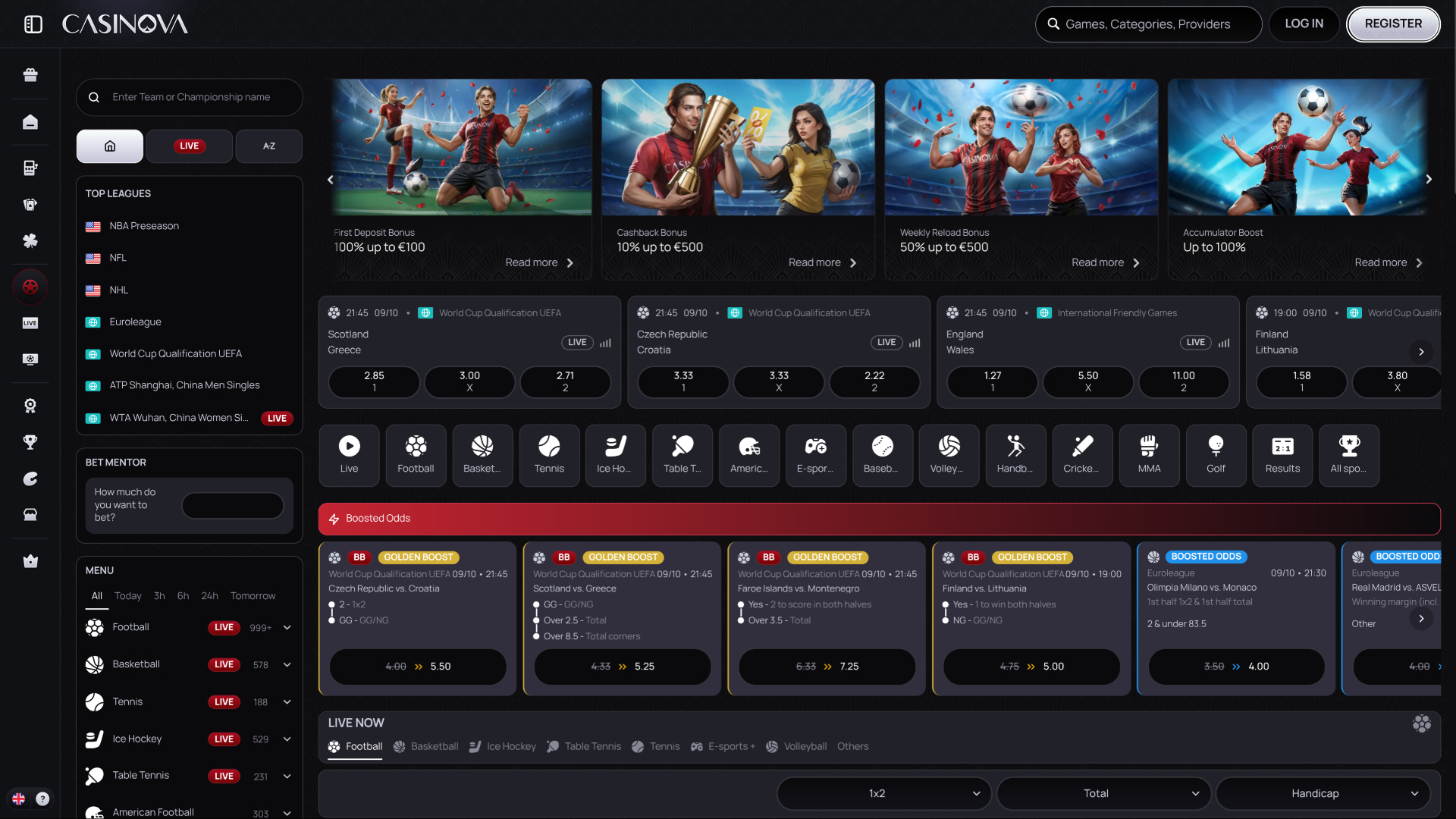 Casinova Casino Desktop Live Sports