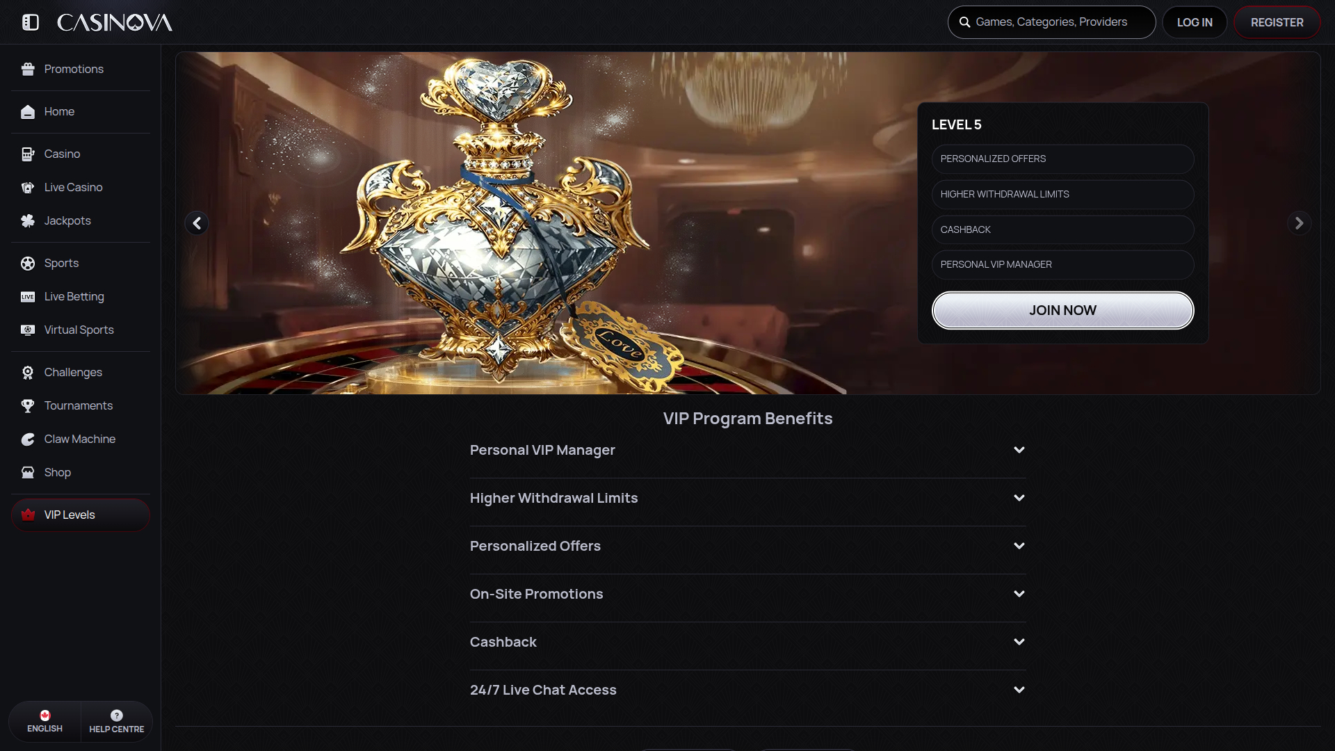 Casinova Casino Desktop VIP Program