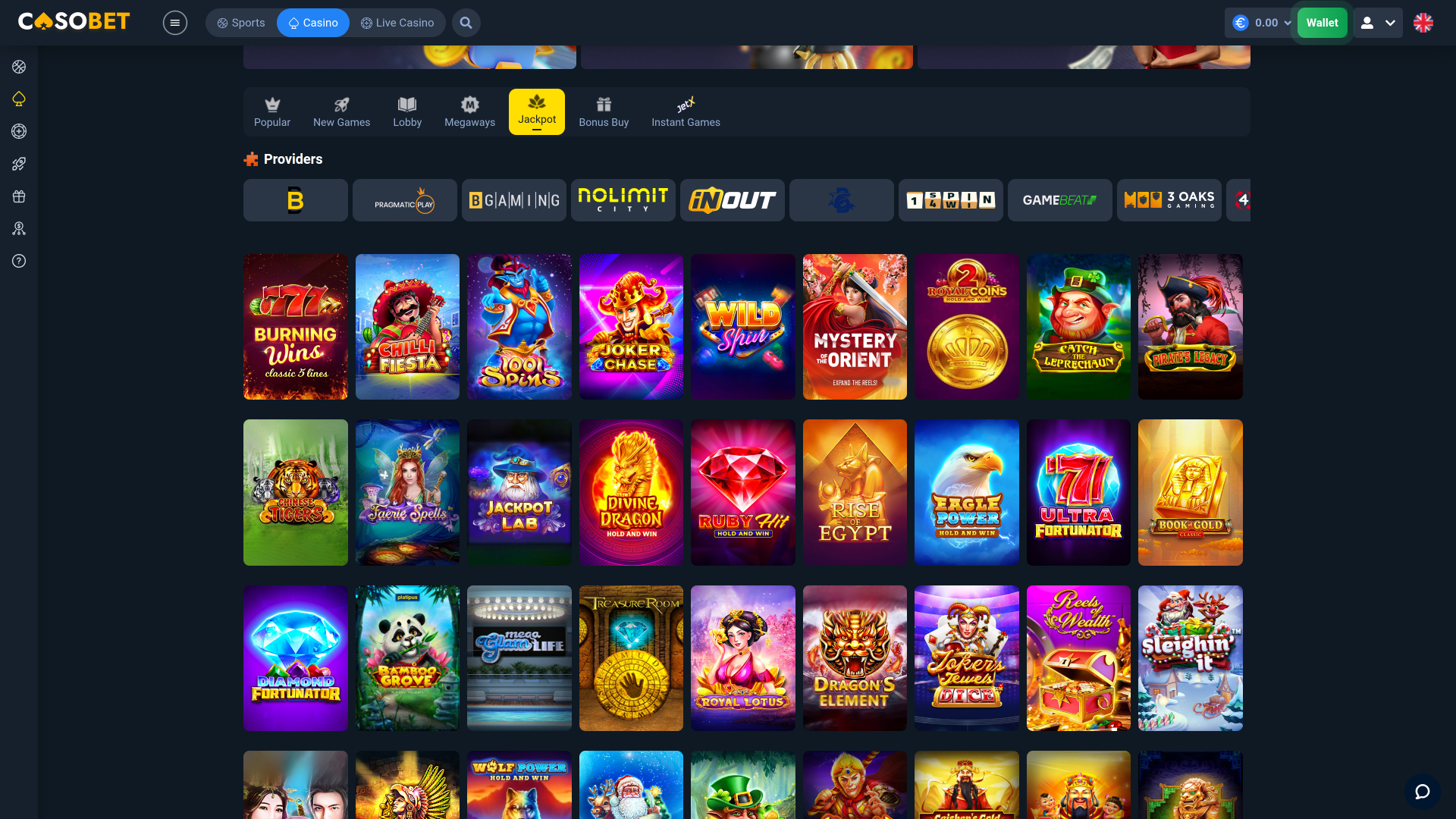 Casobet Casino Desktop Jackpot