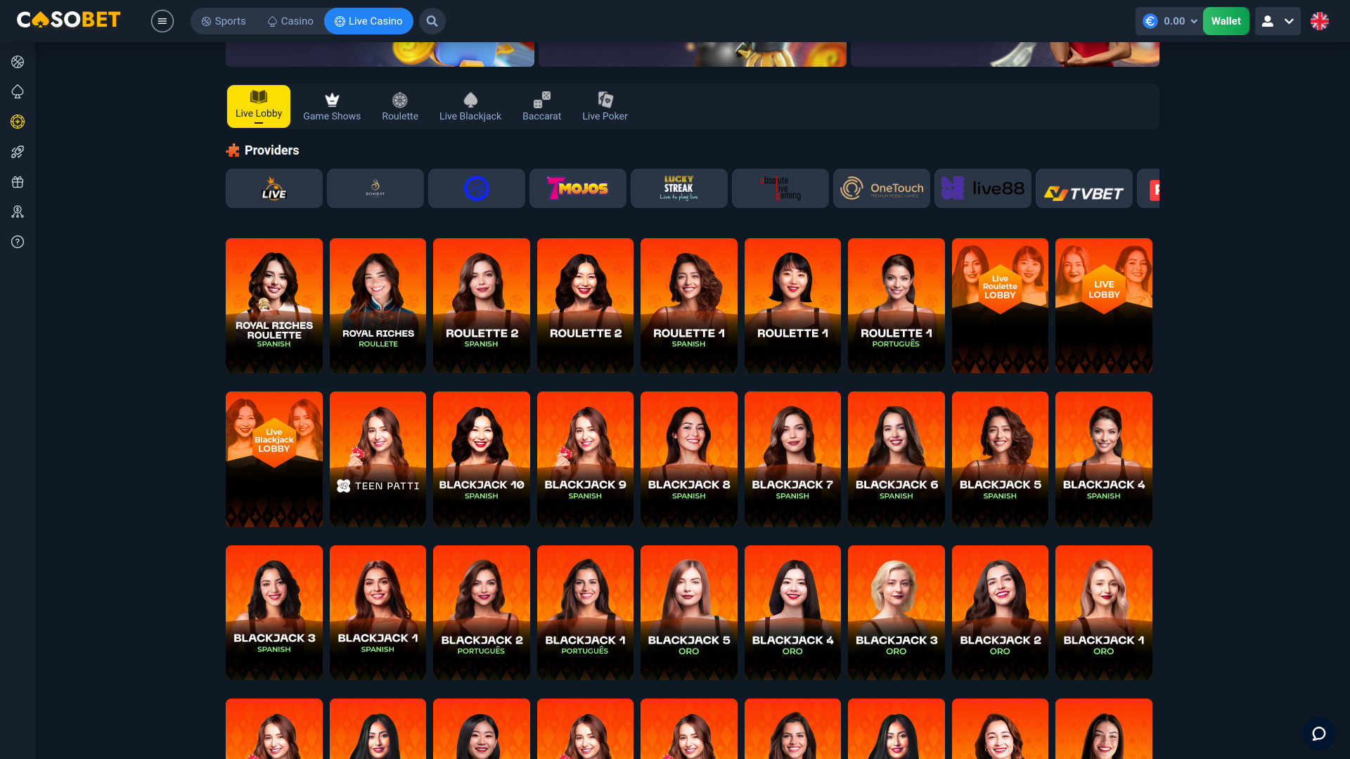 Casobet Casino Desktop Live Dealer