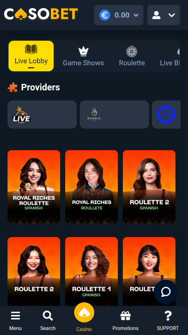 Casobet Casino Mobile Live Dealer
