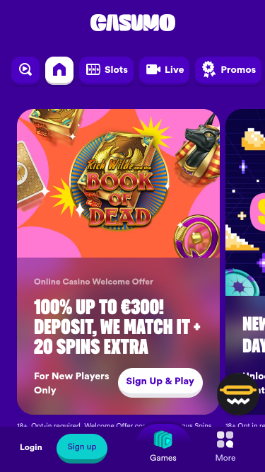 Casumo Casino Mobile Homepage