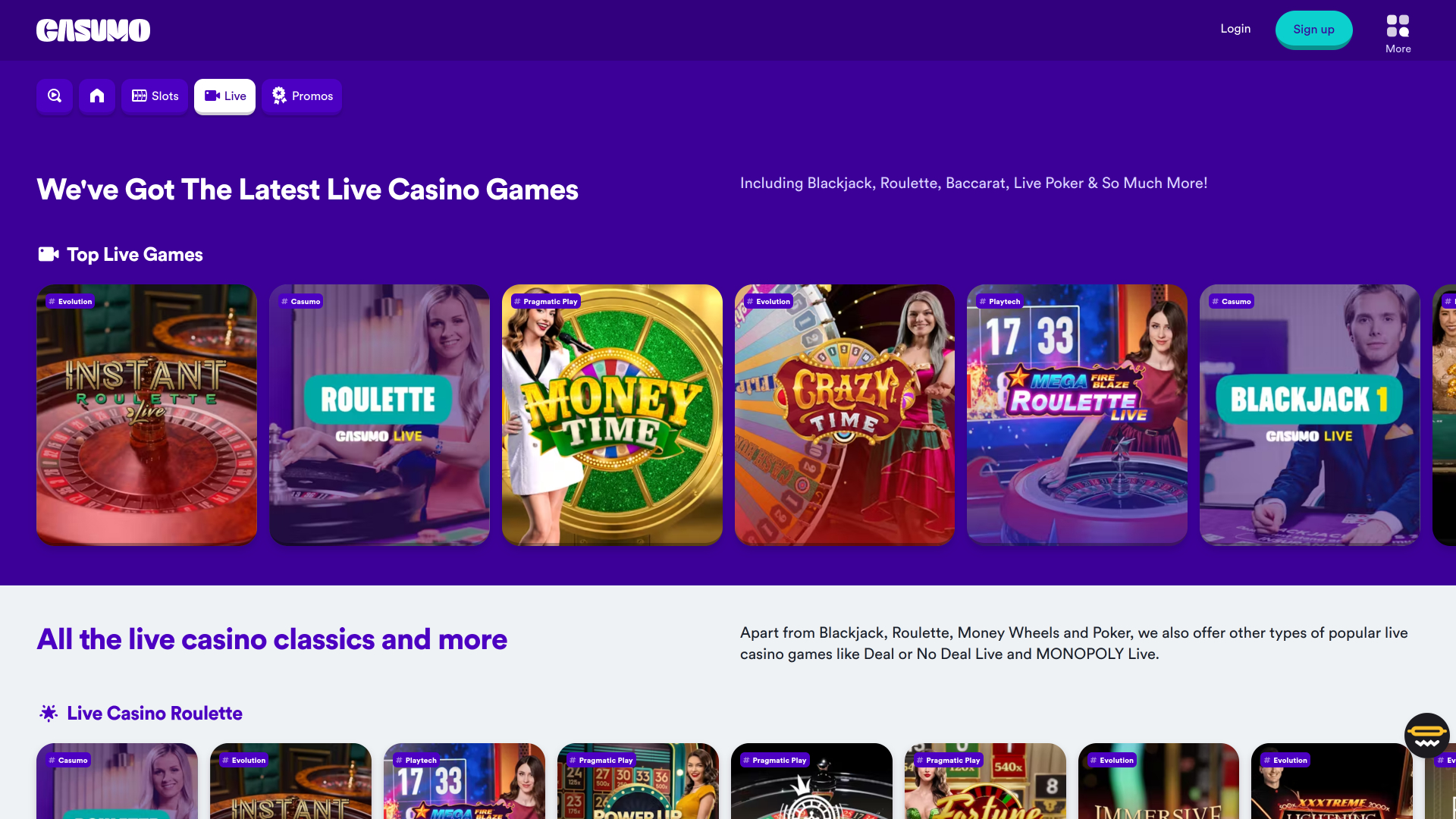 Casumo Casino Desktop Live-Dealer