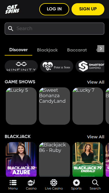Live Dealers screenshot of Cat Spins Casino for Mobile