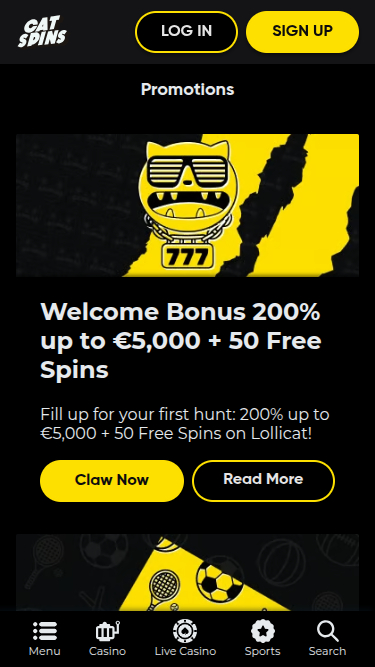 Promotions screenshot of Cat Spins Casino for Mobile
