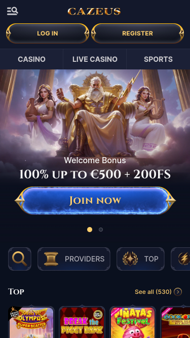 Cazeus Casino Mobile Homepage