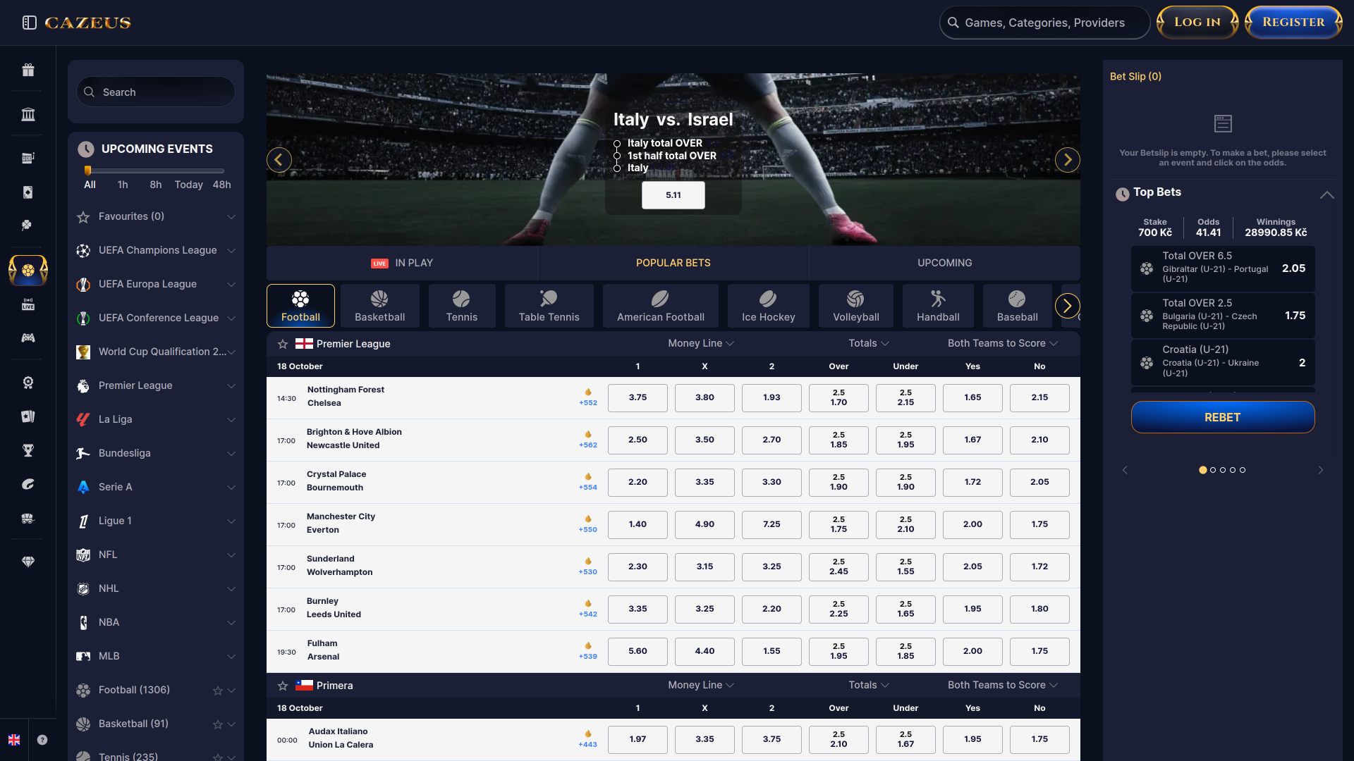 Cazeus Casino Desktop Live Sports