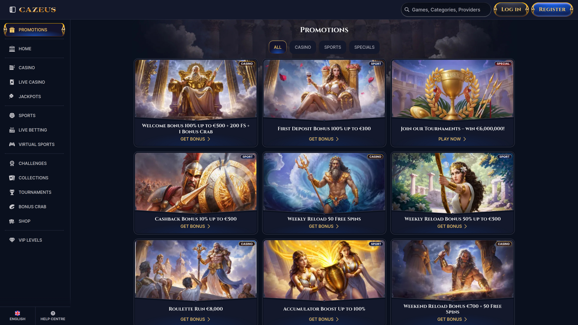 Cazeus Casino Desktop Promotions