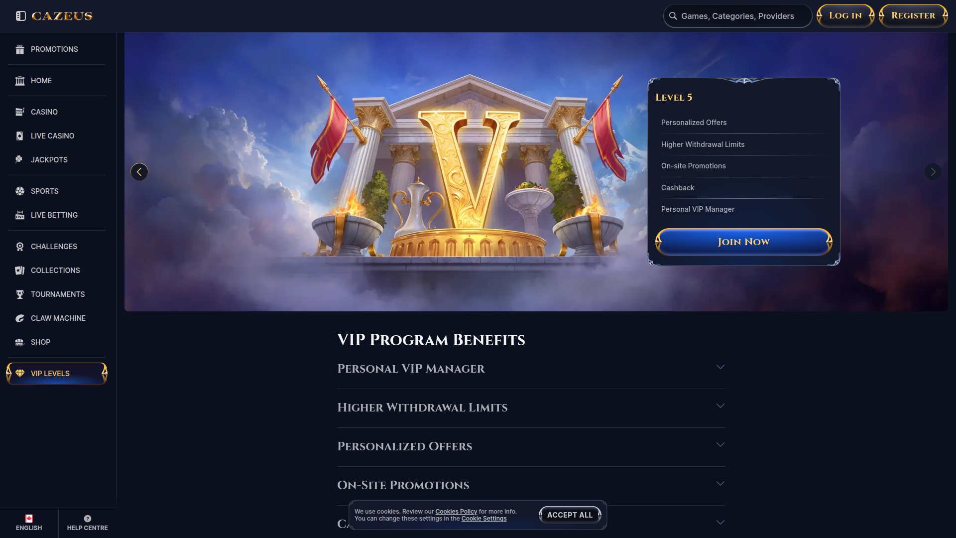 CaZeus Casino Desktop VIP Program