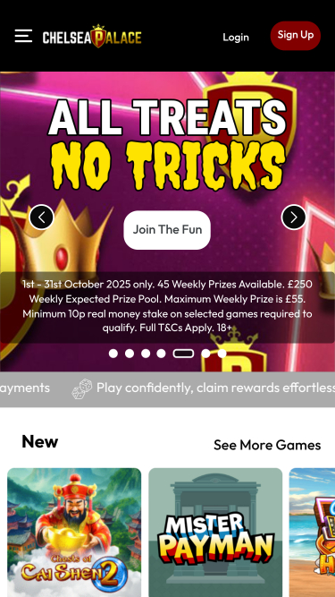 Chelsea Palace Casino Mobile Homepage