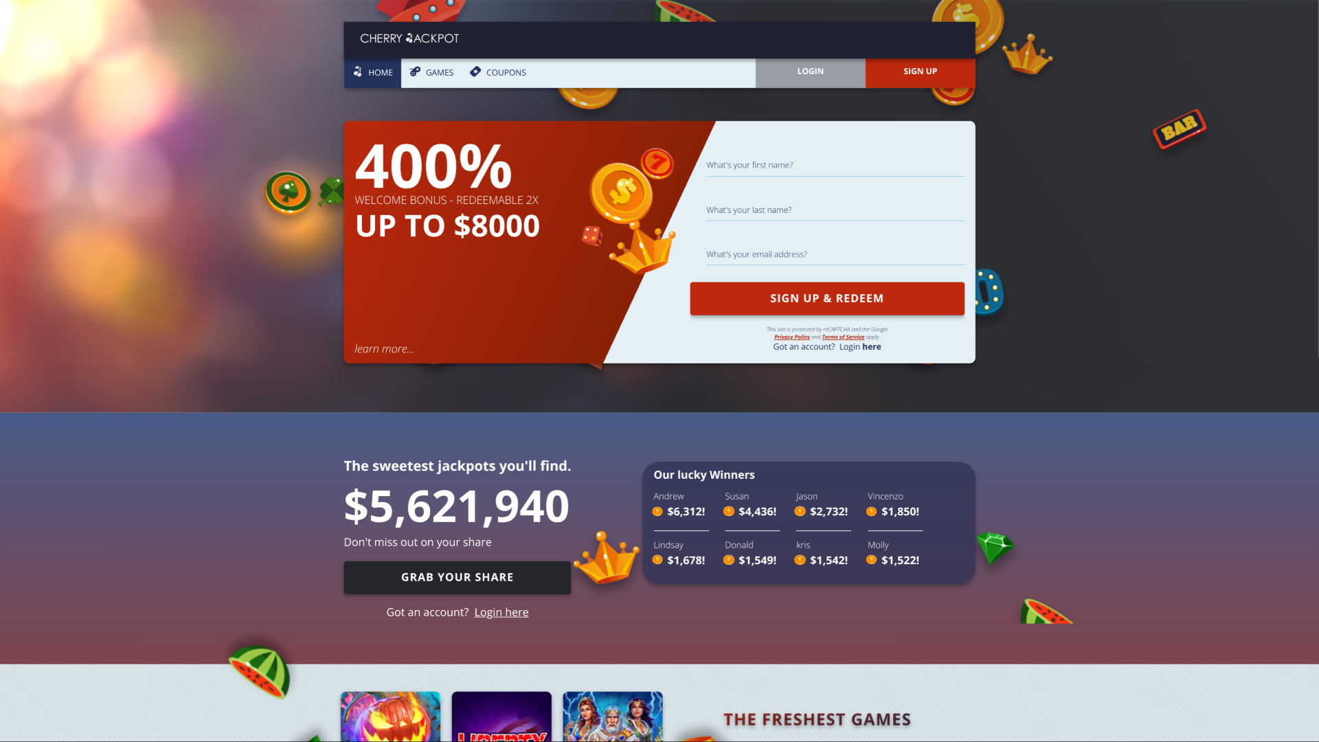 Cherry Jackpot Casino homepage desktop