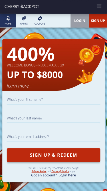 Cherry Jackpot Casino homepage mobile