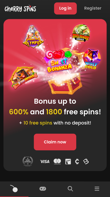 Cherry Spins homepage mobile