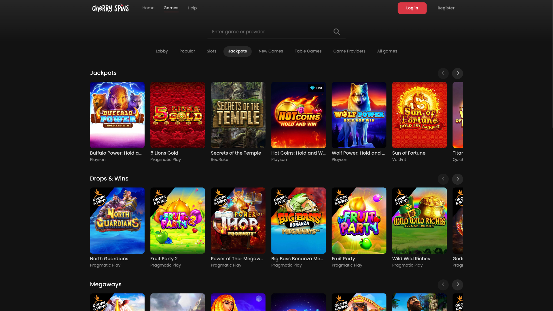 Cherry Spins jackpot desktop