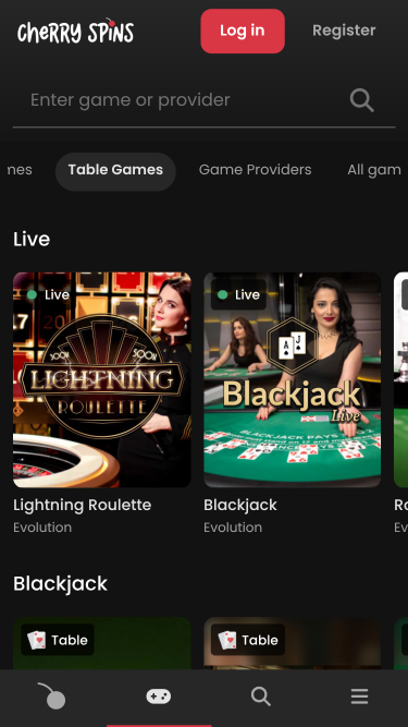 Cherry Spins live dealer mobile