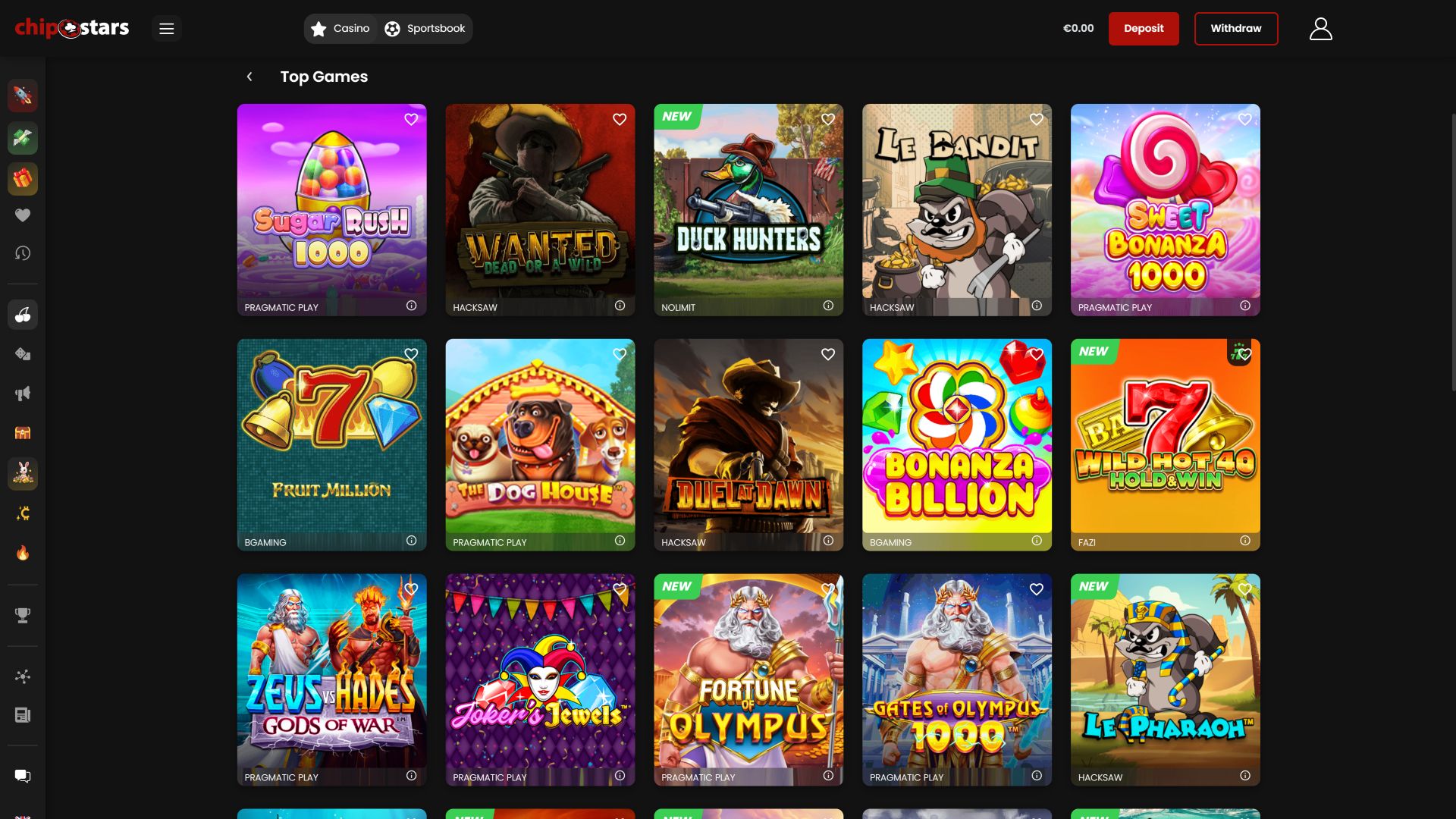 Chipstars.bet Desktop Games