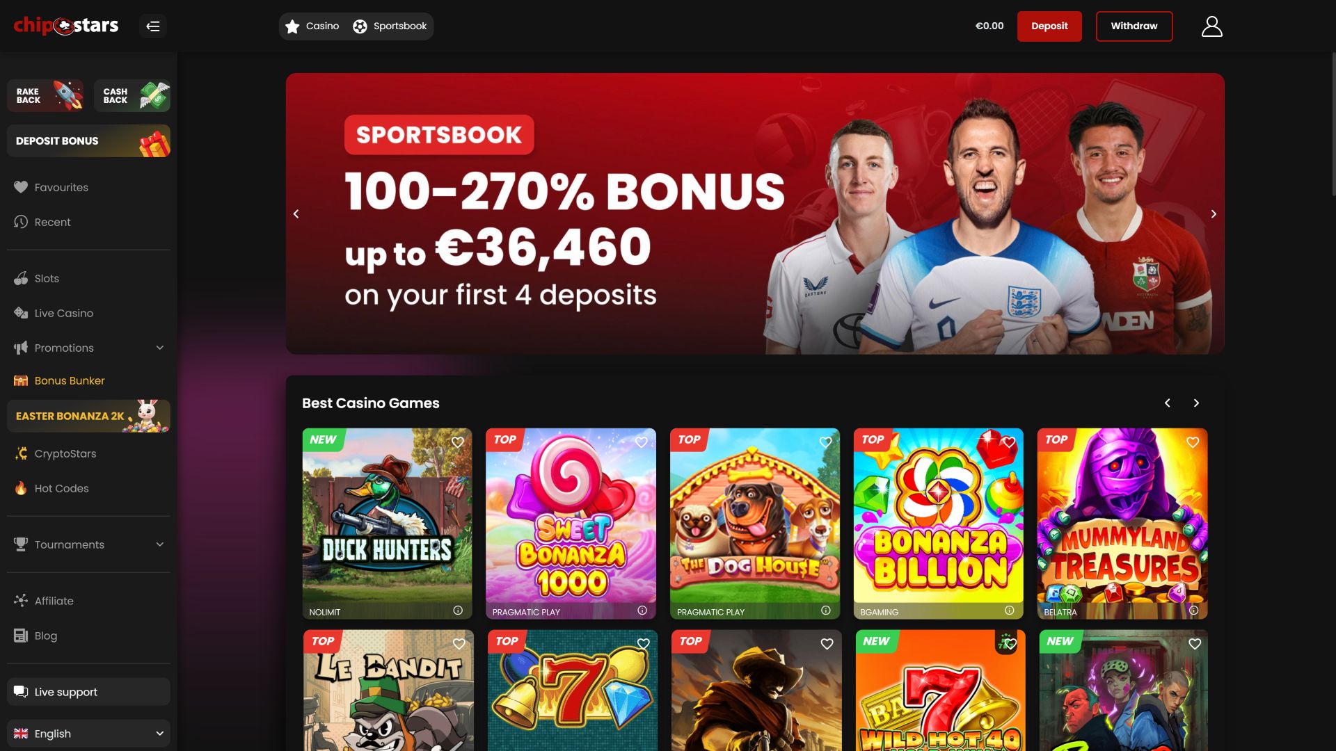 Chipstars.bet Desktop Homepage
