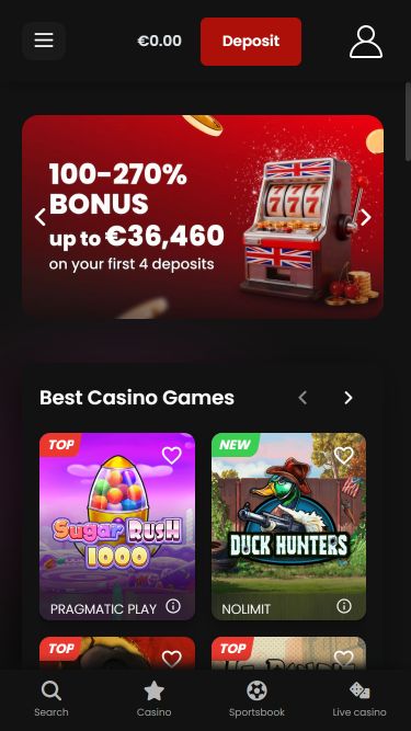 Chipstars.bet Mobile Homepage