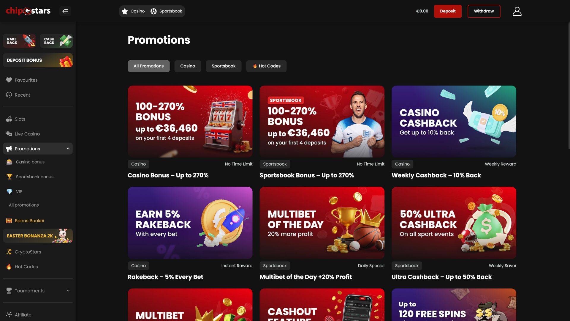 Chipstars.bet Desktop Promotions