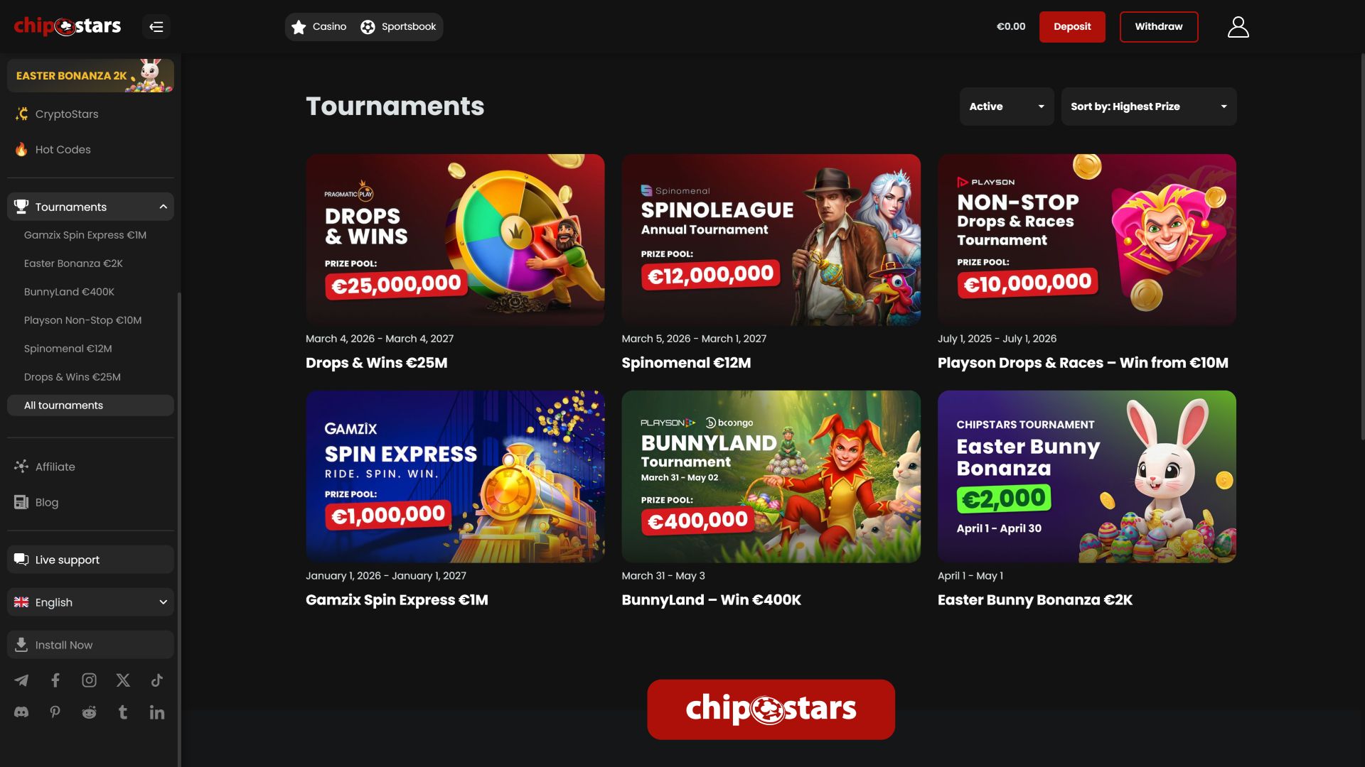 Chipstars.bet Desktop Tournaments