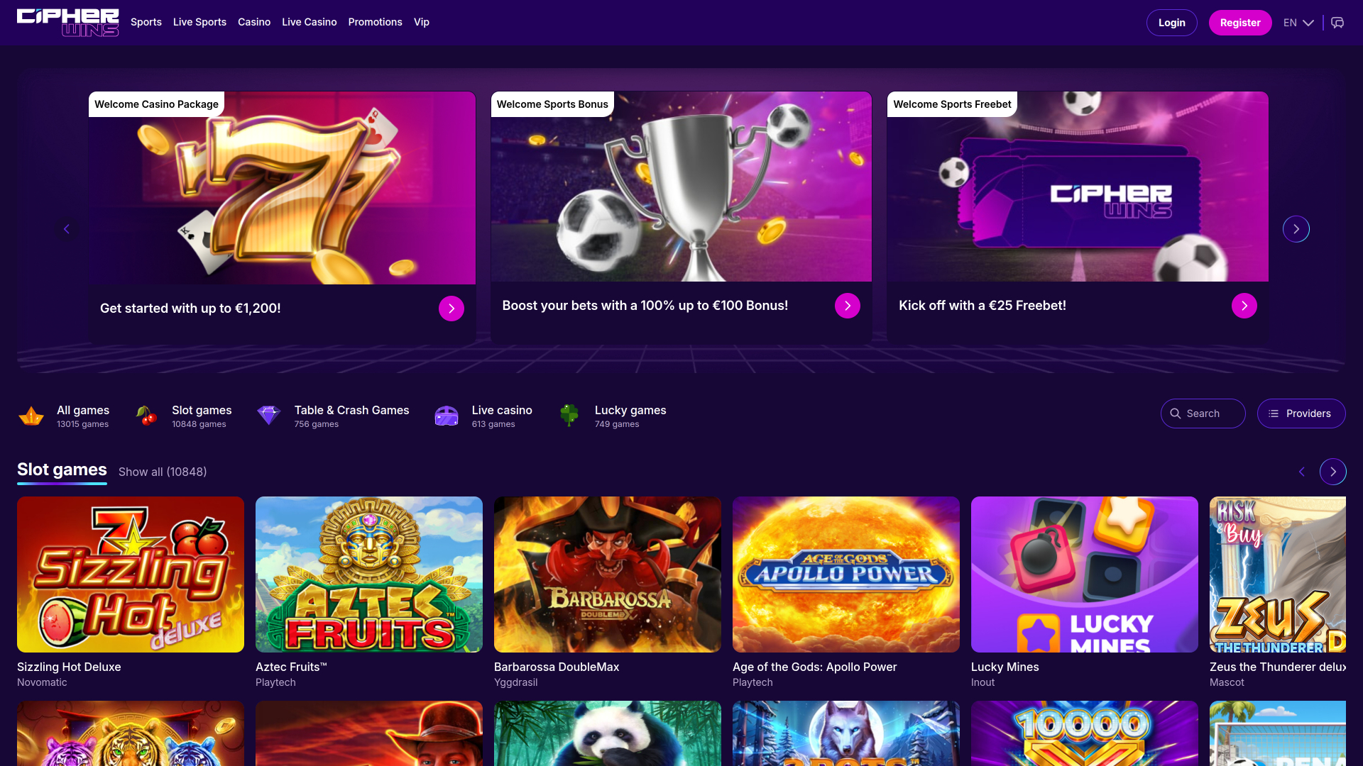 CipherWins Casino Desktop Homepage