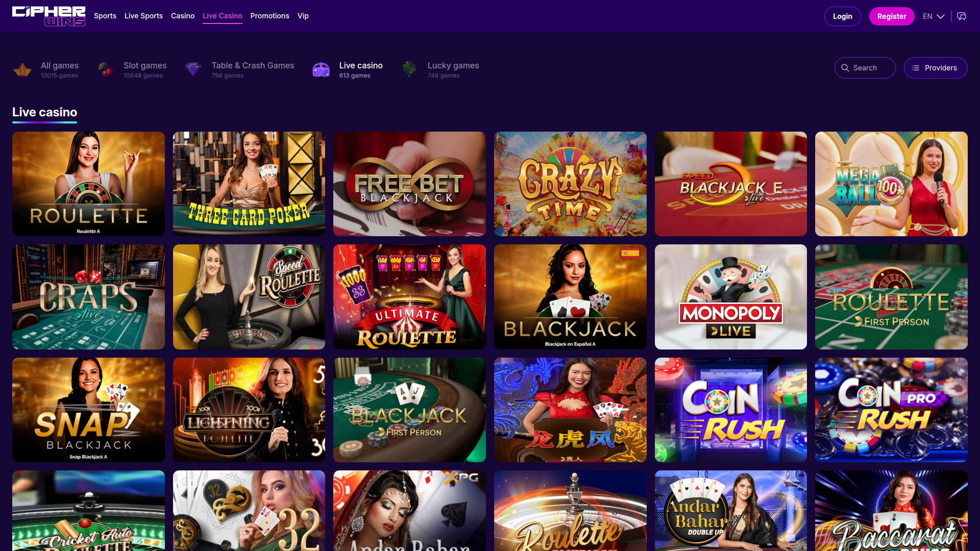 CipherWins Casino Desktop Live Dealer