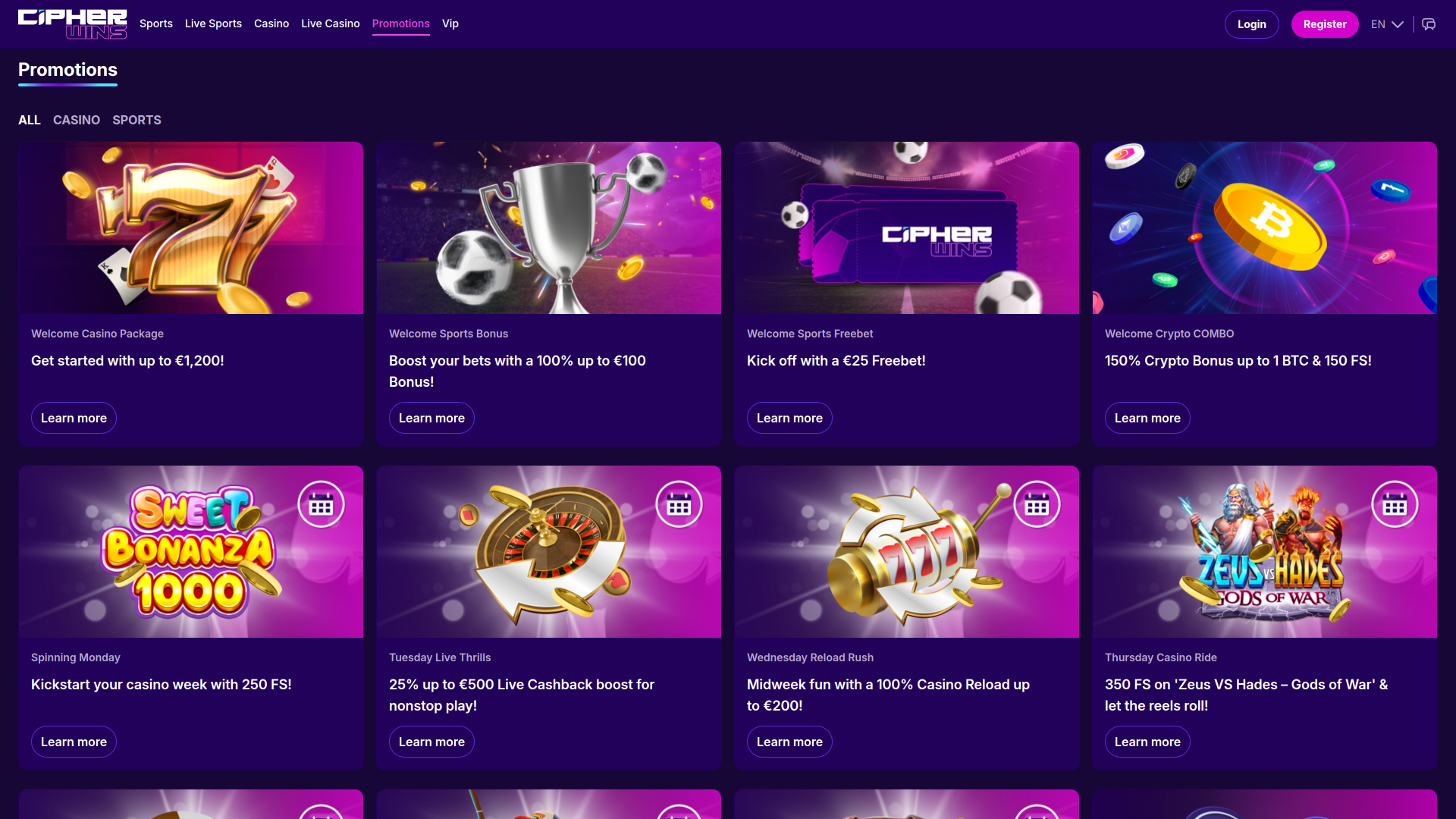 CipherWins Casino Desktop Promotions