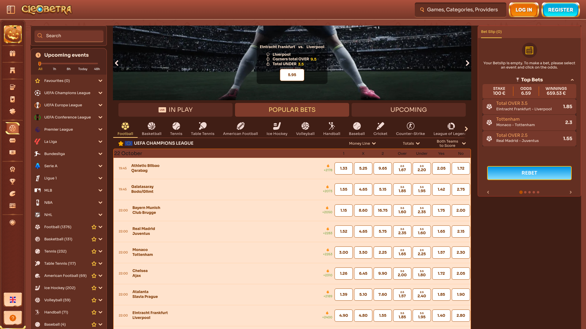 Cleoberta Casino Live Sports Desktop