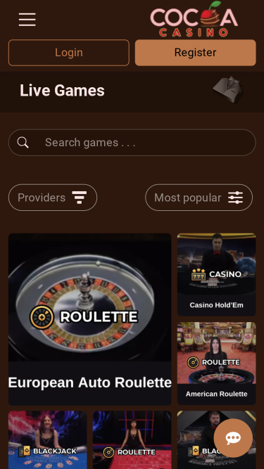 Cocoa Casino Live Dealer Mobile