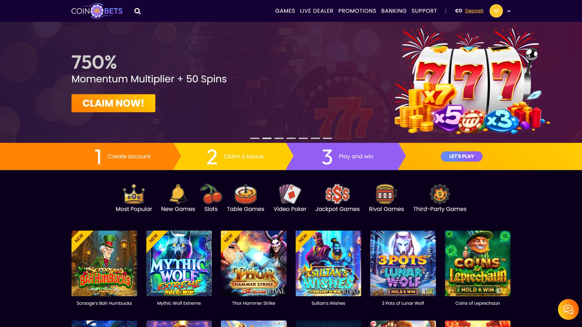 CoinBets777 Casino Desktop Image Homepage