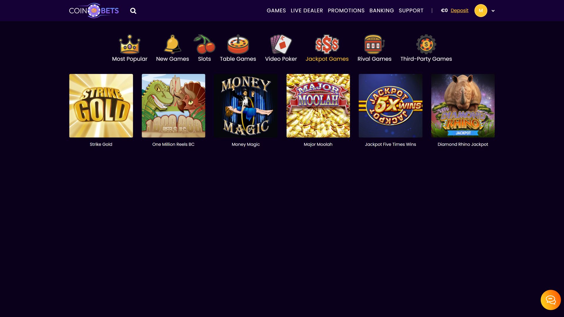 CoinBets777 Casino Desktop Image Jackpot