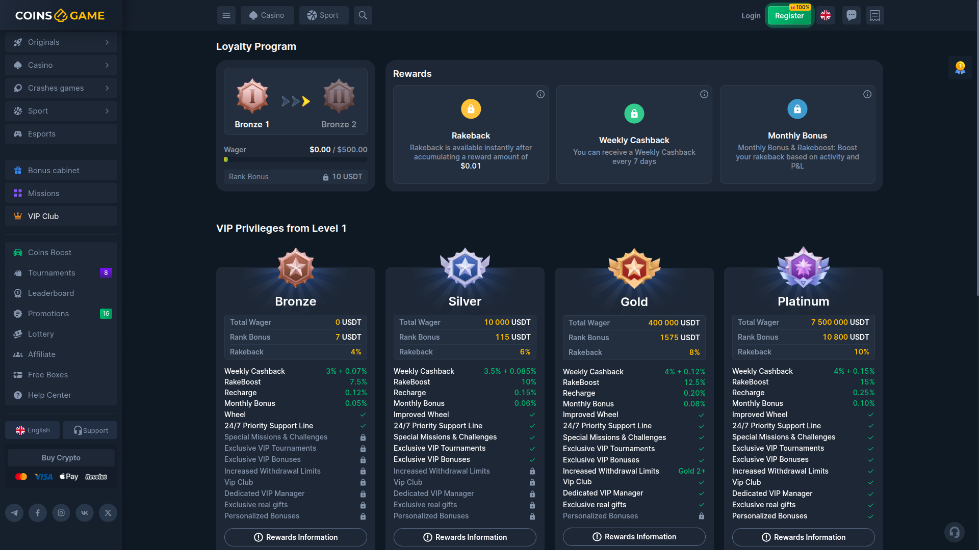 Coins Game Casino Desktop VIP Program