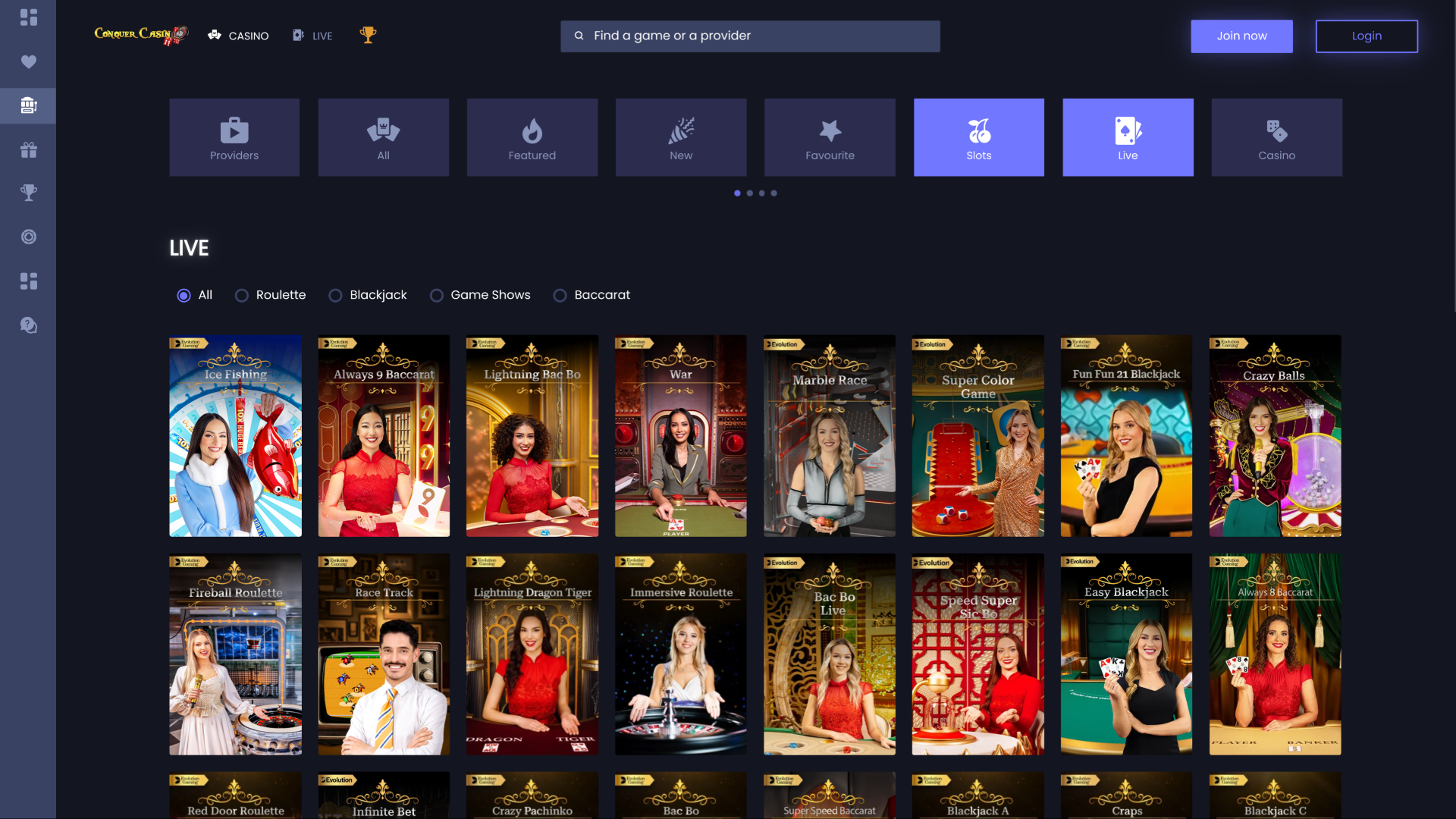 Conquer Casino Desktop Live Dealer
