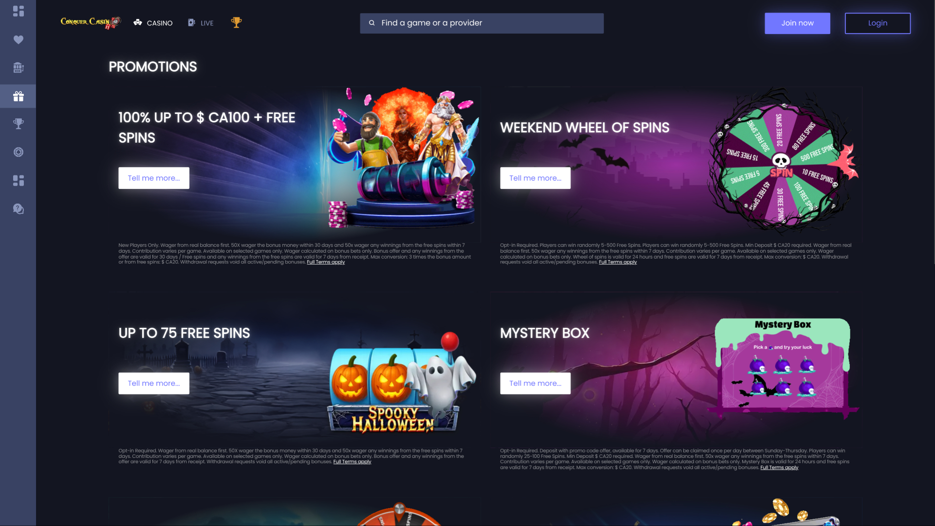 Conquer Casino Desktop Promotions