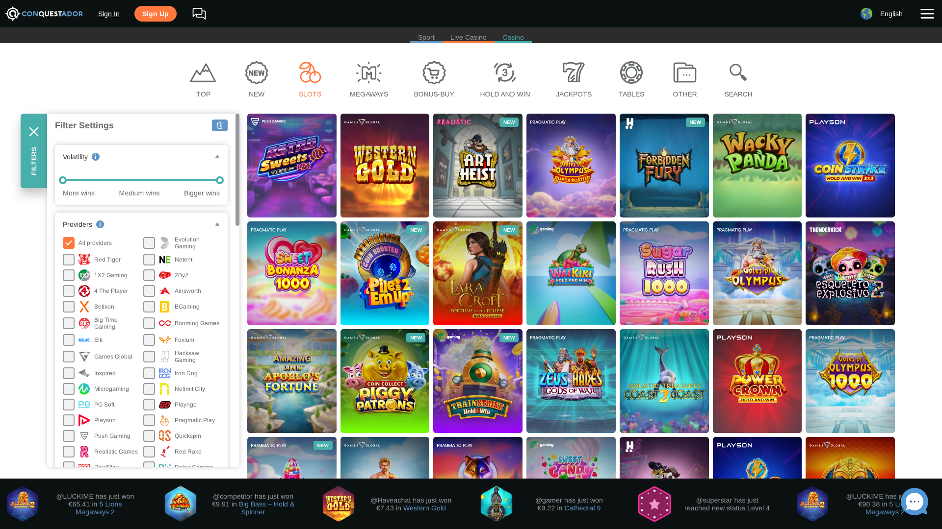 Conquestador Casino Games Desktop