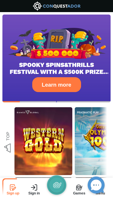 Conquestador Casino Homepage Mobile