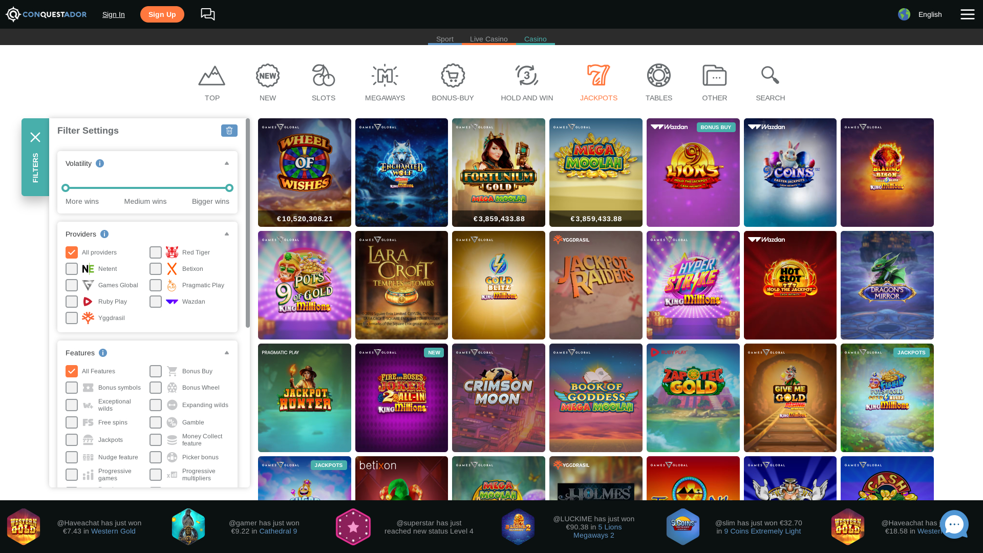 Conquestador Casino Jackpot Desktop