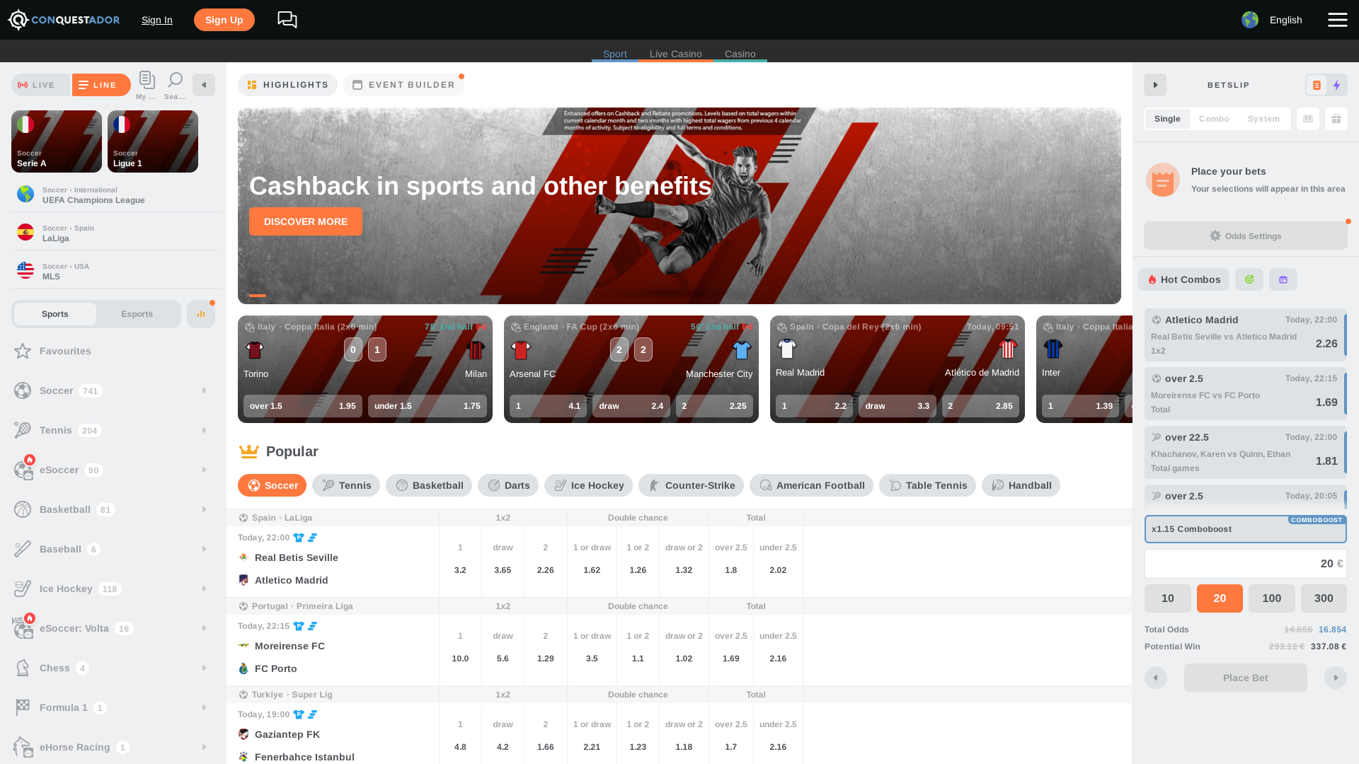 Conquestador Casino Live Sports Desktop