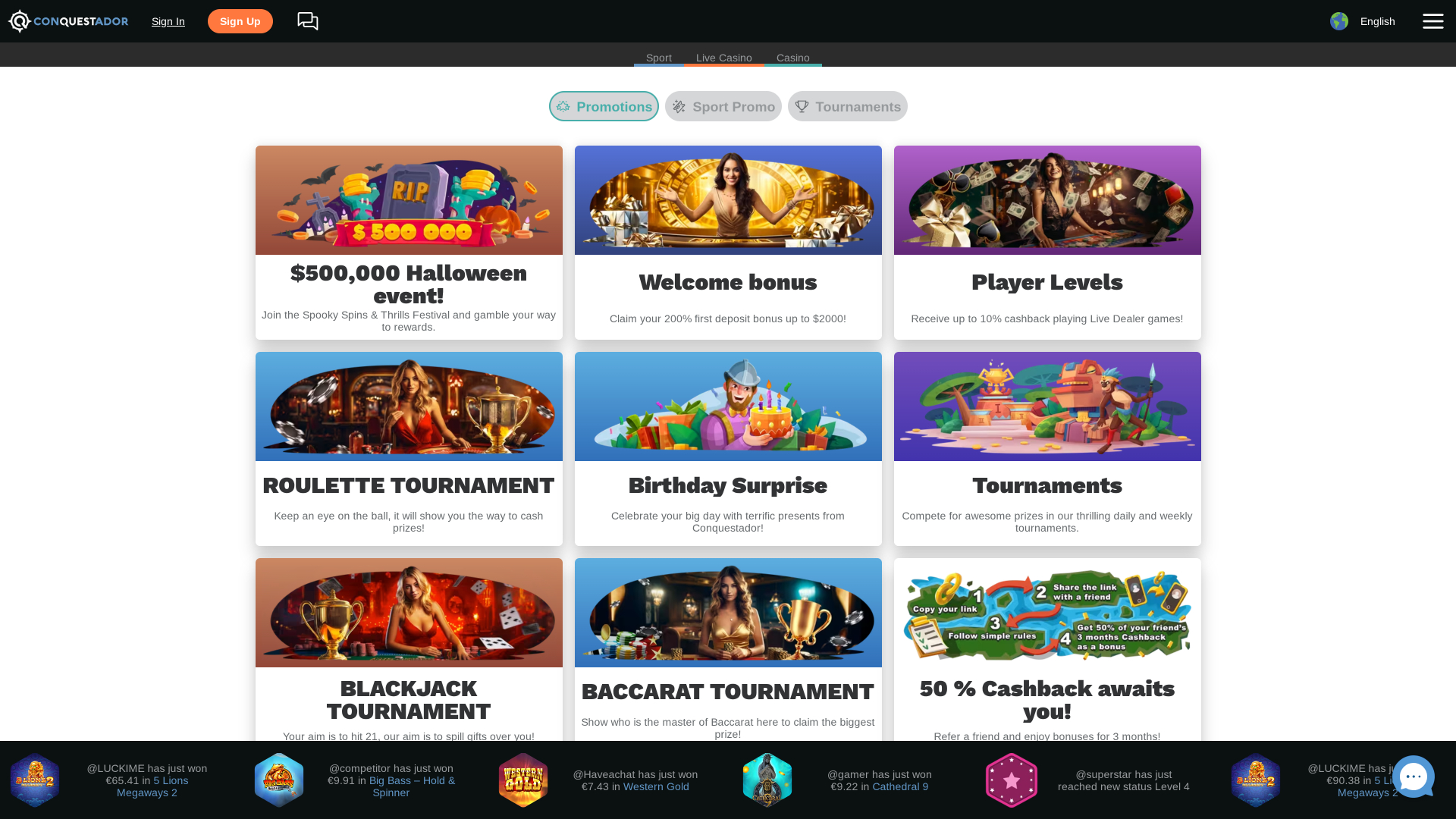 Conquestador Casino Promotions Desktop
