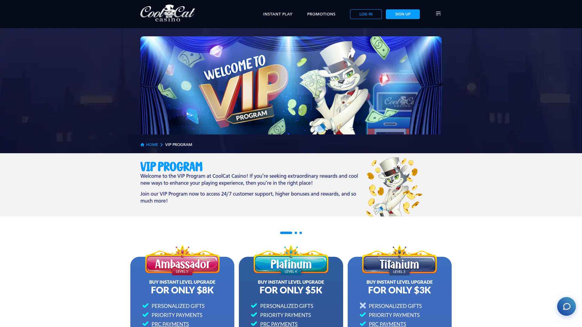 Cool Cat Casino Desktop VIP Program