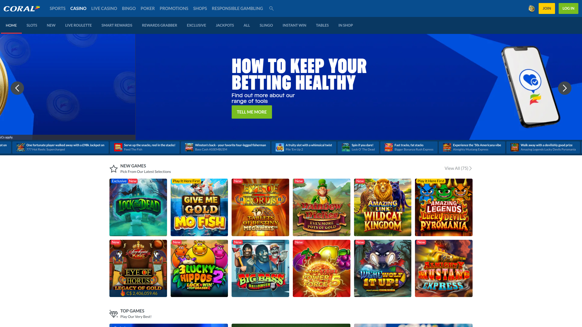 Coral Casino Desktop Homepage