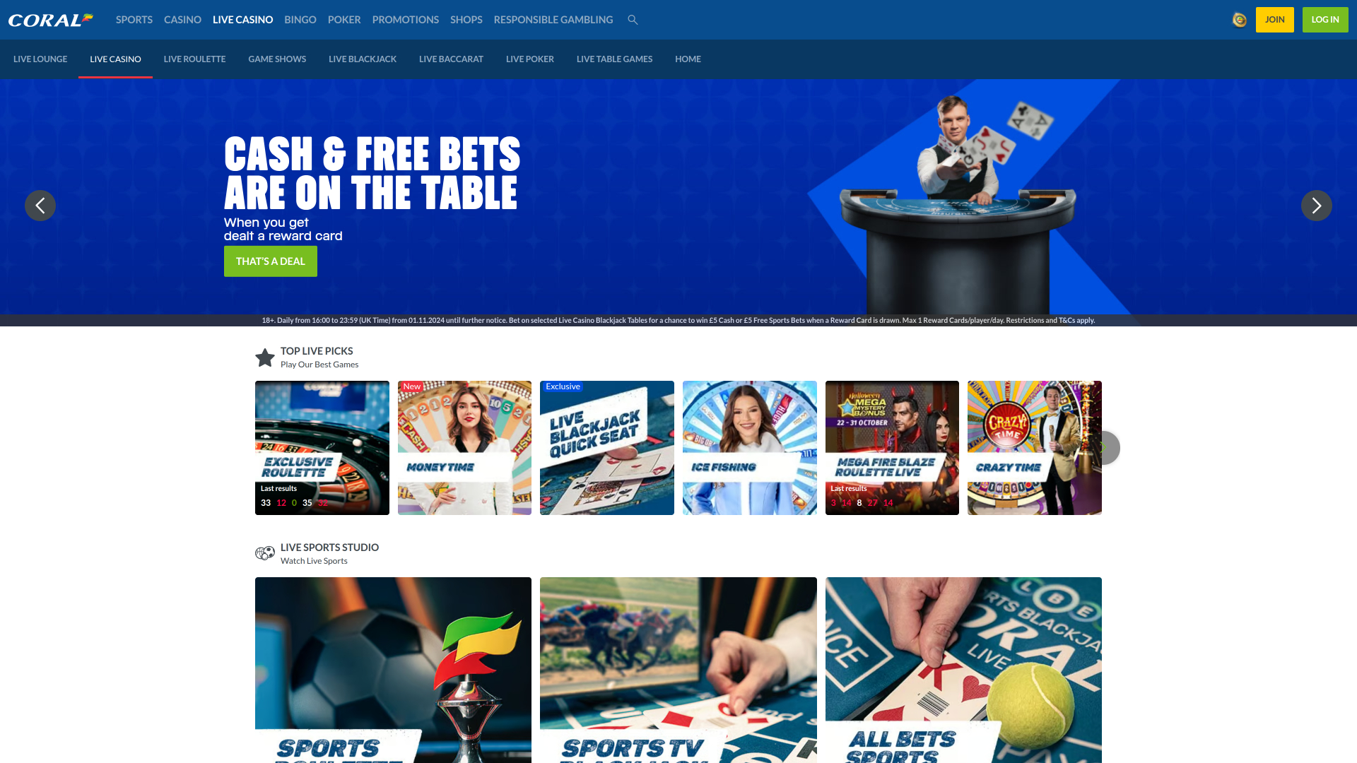 Coral Casino Desktop Live Dealer
