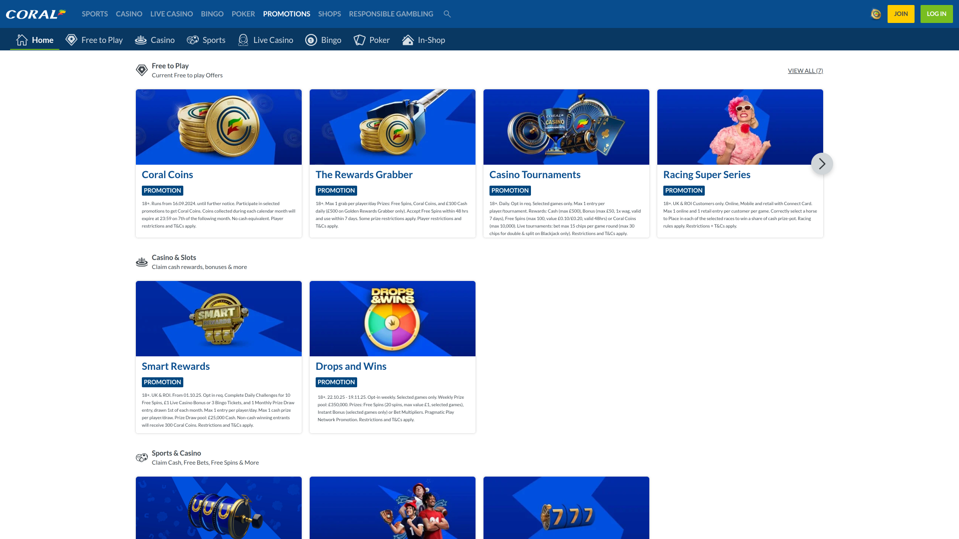 Coral Casino Desktop Promotions