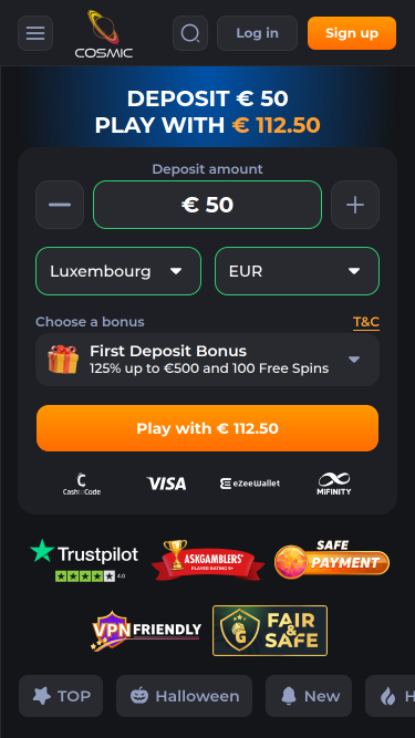 Cosmicslot Casino Homepage Mobile