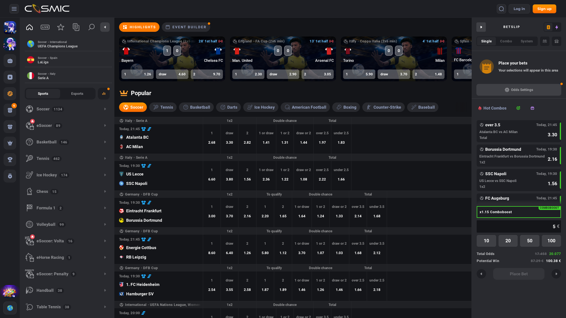 Cosmicslot Casino Live Sports Desktop