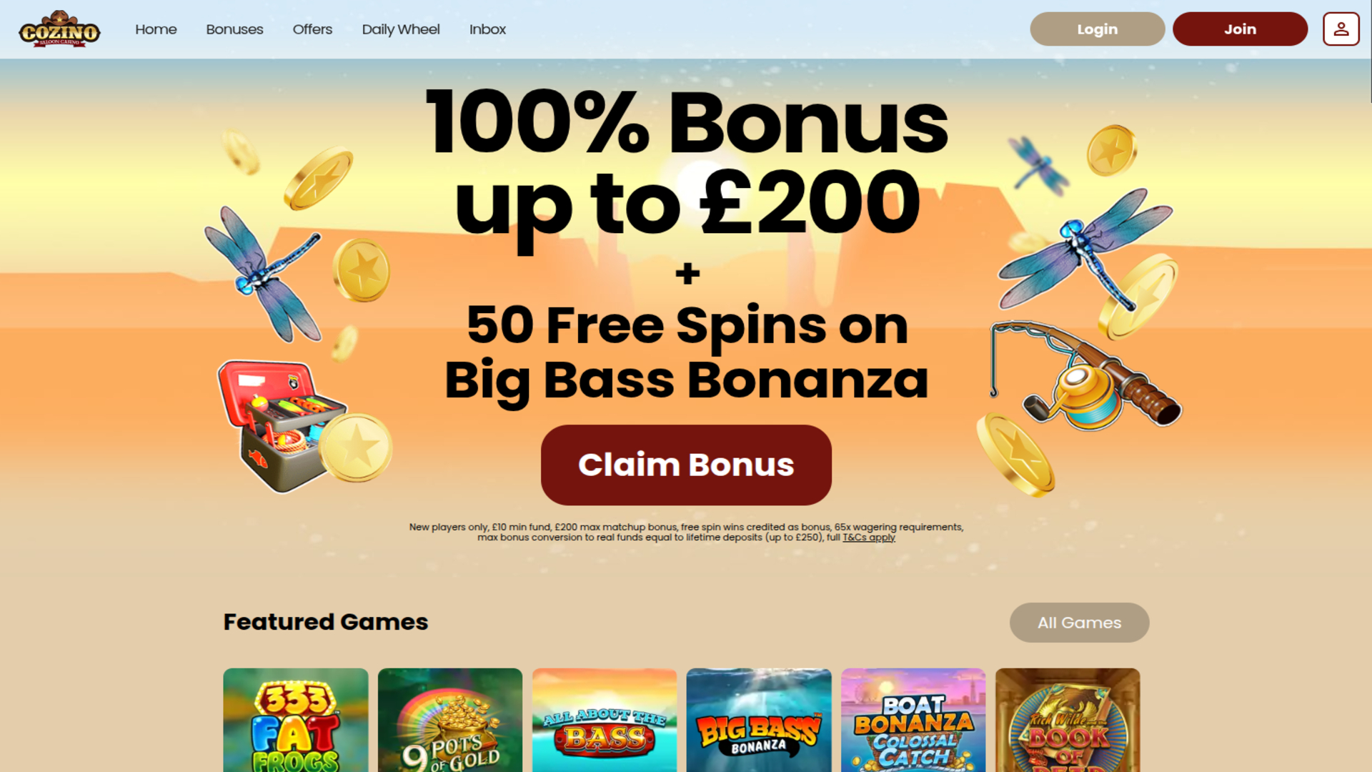 Cozino Casino Desktop Homepage