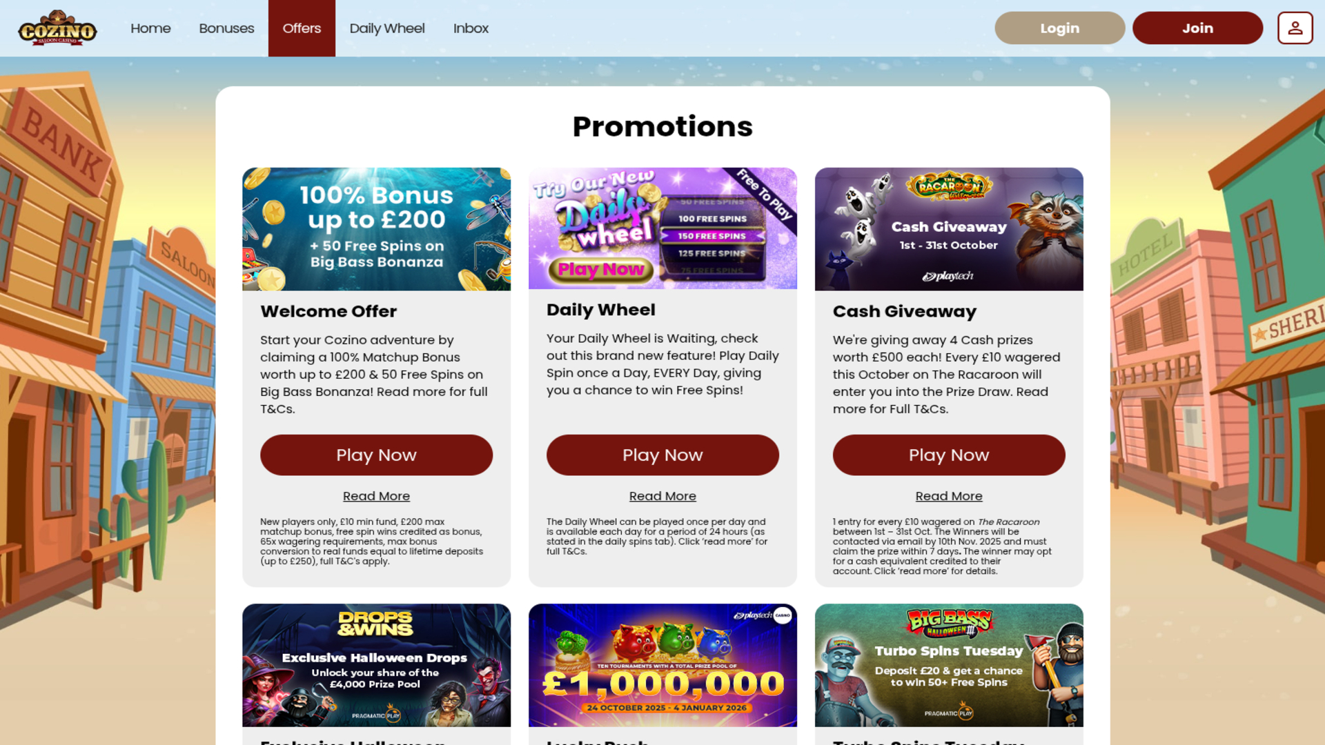 Cozino Casino Desktop Promotions