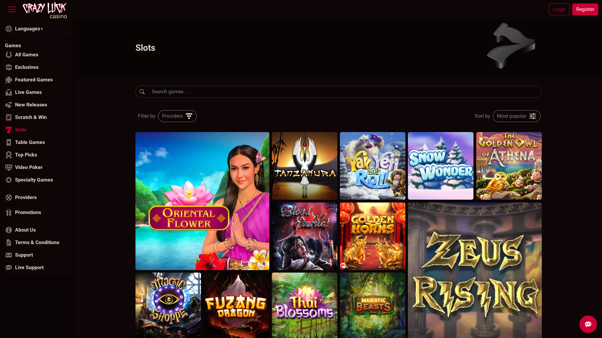 Crazy Luck Casino Games Desktop