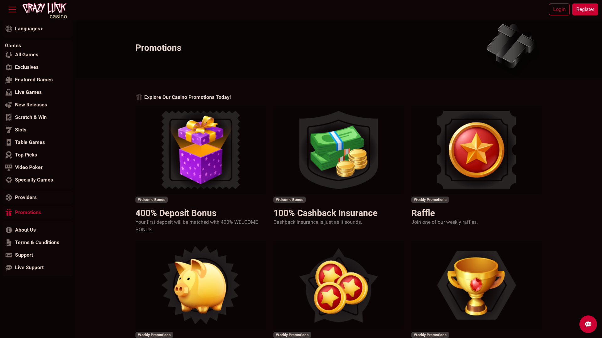 Crazy Luck Casino Promotions Desktop